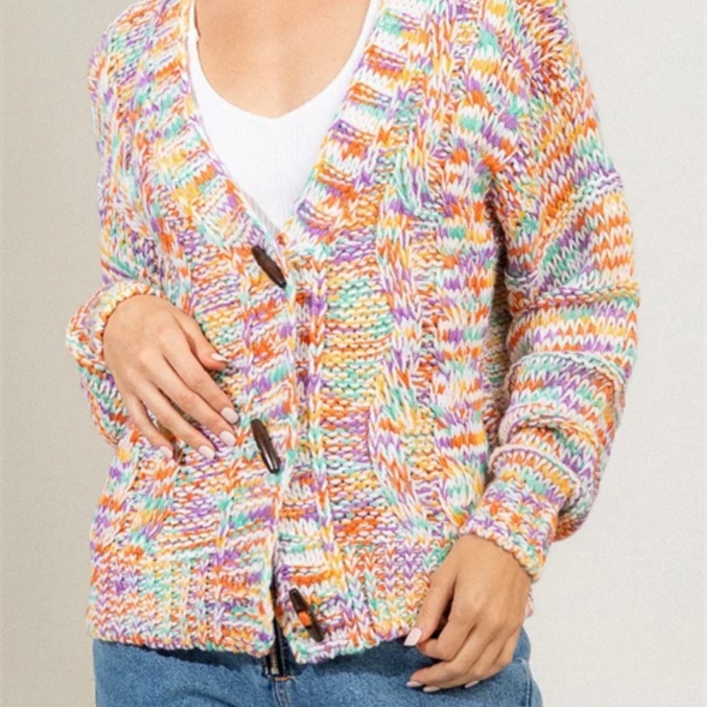 Very J Colorful mixed emotions, Knit Cardigan size large